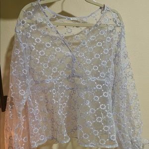 ZARA Embroidered Sheer Lilac Top